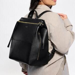 Mina Baie Harper Backpack Leather Full Black Gold Diaper Work Travel Bag